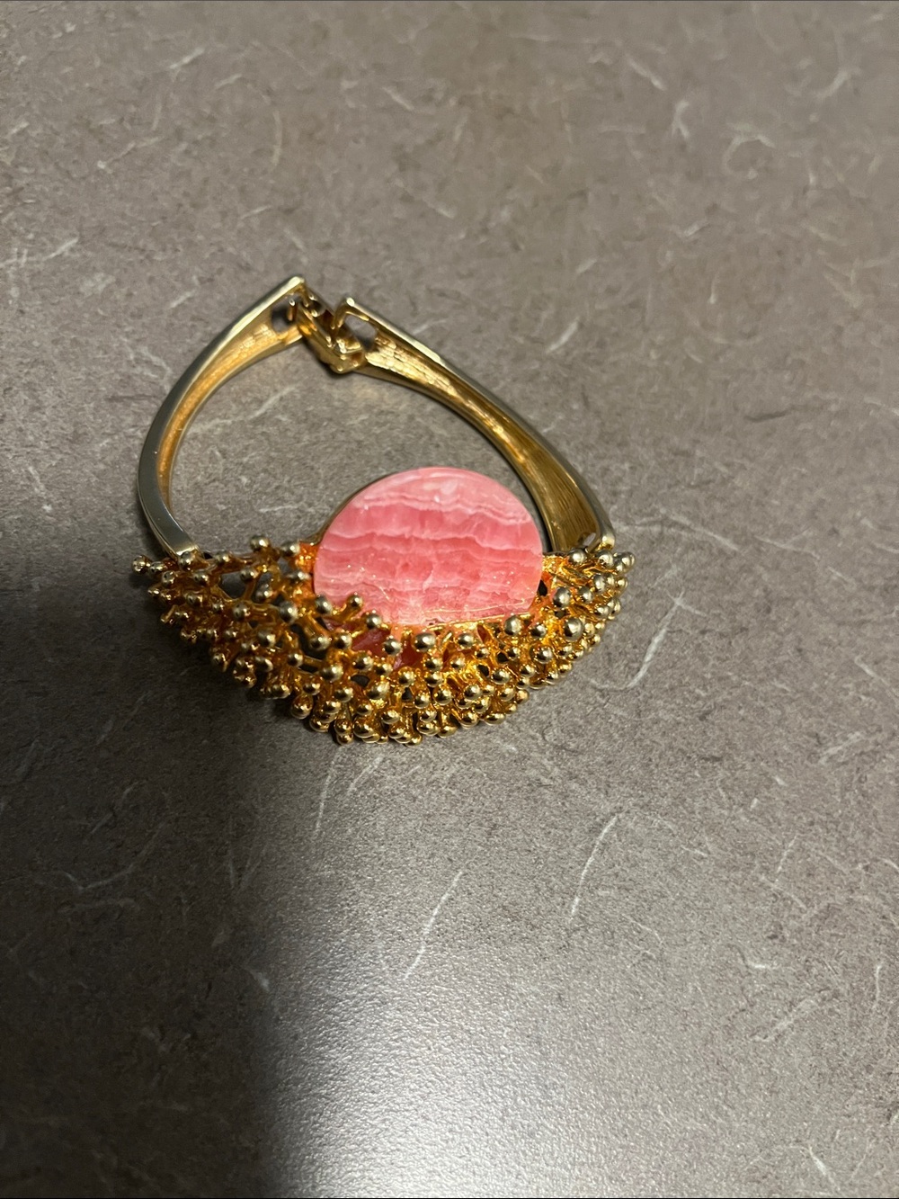 Gold-Tone Cuff Bracelet with Pink Stone Accent